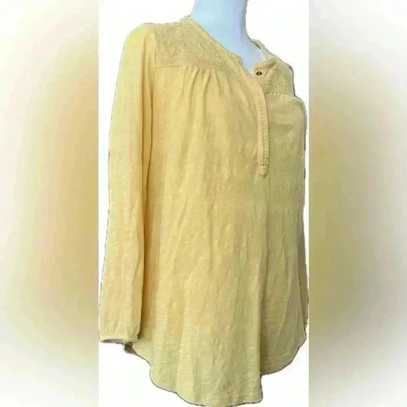 Lucky Brand Henley style Embroidered Shirt Yellow Top - Picture 5 of 8